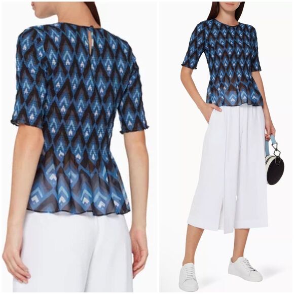 Club Monaco Luceenie Abstract-Print Ruched Peplum Top - Picture 3 of 10